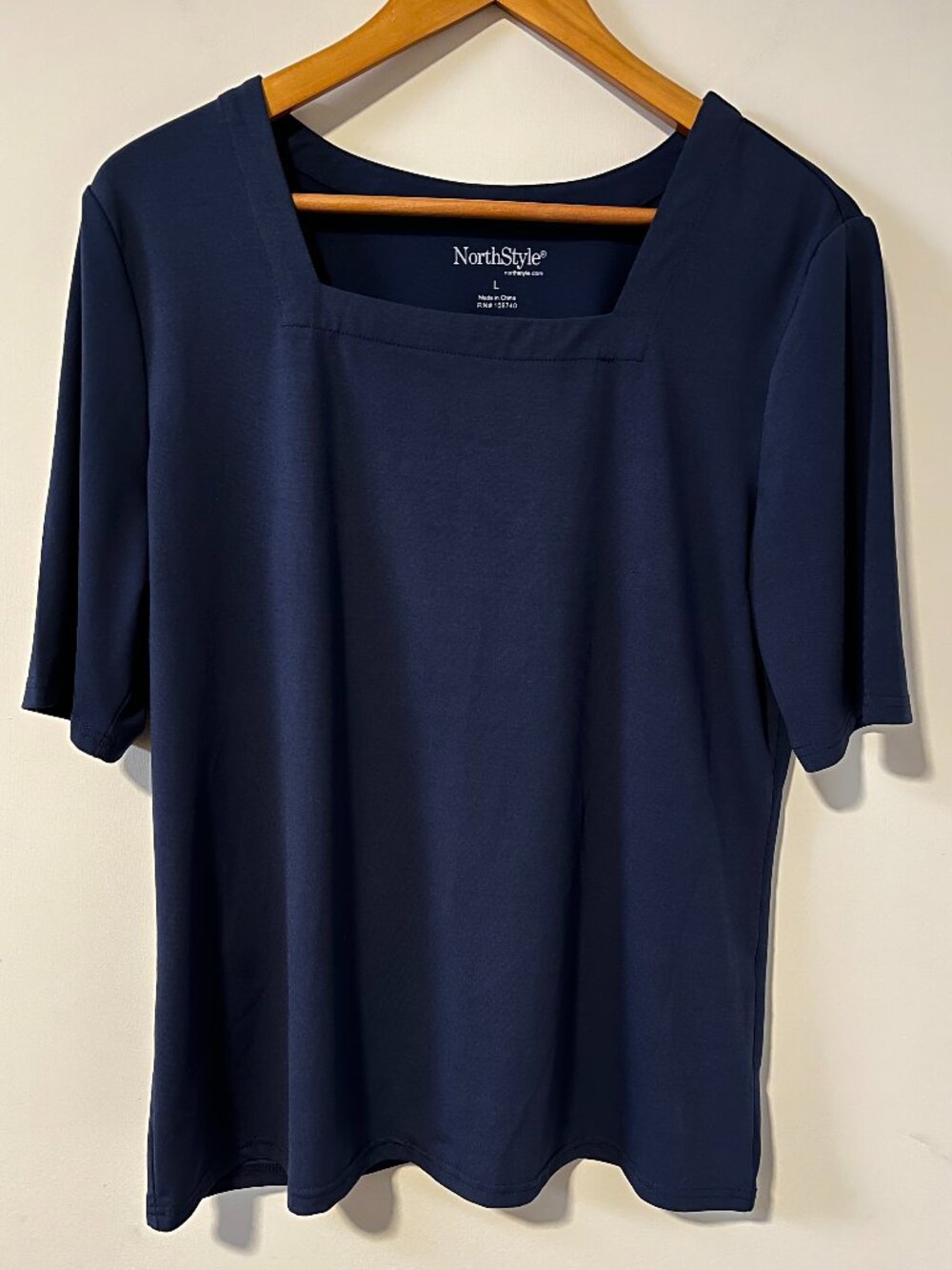Blouse Style Square Neck Short Sleeve Shirt Navy Dressy T-Shirt